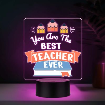 Best Teacher Ever UV Print Multicolor 3D LED Night Light – USB Powered Gift